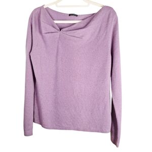 Tahari 100% Cashmere Sweater Womens Large Long Sleeve Purple *Flaw*